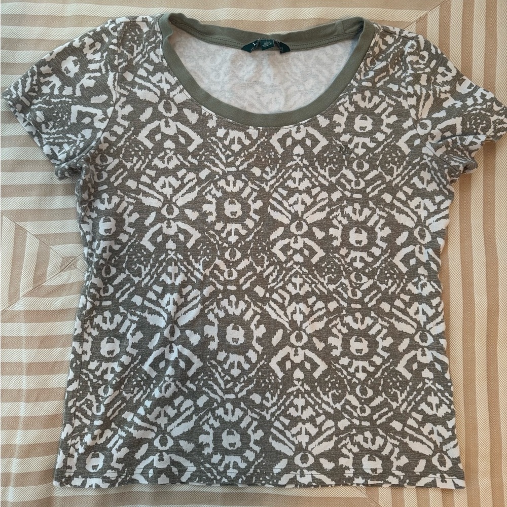 Lauren Ralph Lauren Olive and White Patterned Tee